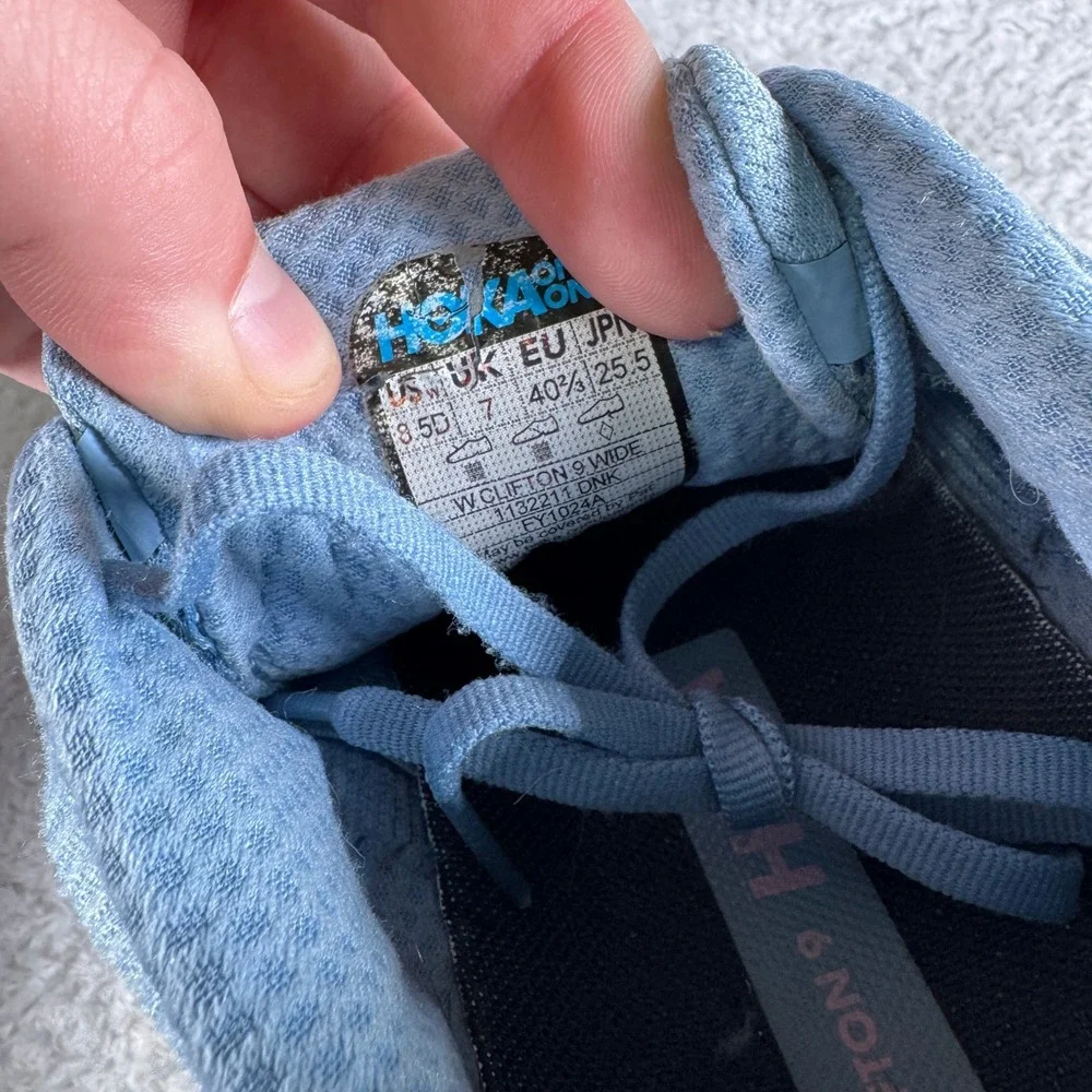 Hoka One One‎ Womens Clifton 9 Blue Pink Running Shoes Sneaker Size 9.5D Wide